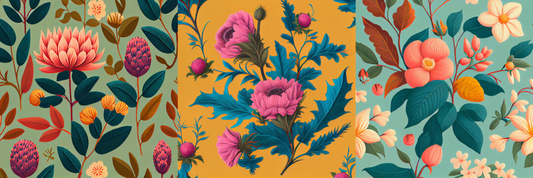 illustration of a seamless floral pattern with colorful spring flowers. Good for wedding, fashion party and wallpaper. Design collection for banner, poster, card and book. 