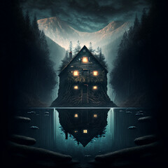 Creepy cabin on a lake