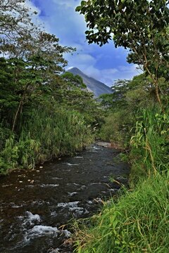 Landscape Panorama picture from Volcano Arenal next to the rainforest, Costa Rica. Travel in Central America. San Jose.