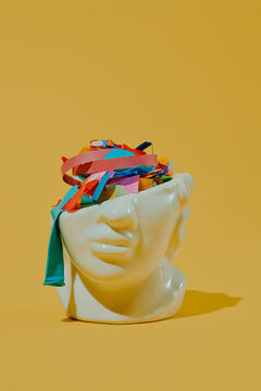confetti and streamers in a porcelain head