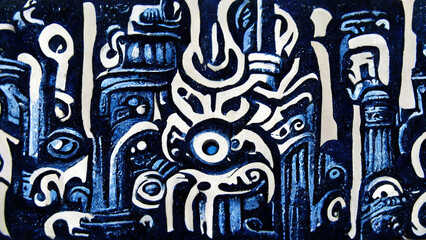 Mayan style Beautiful Abstract Decorative Navy Blue Dark illustration Generative AI Content by Midjourney