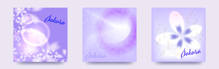 桜イラスト背景セット　ベクターテンプレートカードセット/メッセージカード/背景/壁紙/フレーム　広告/ビラ/お品書き