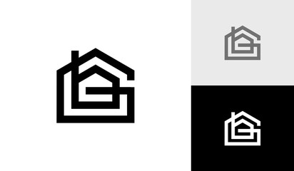 Letter GB or BG initial monogram with house shape logo design vector