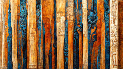 Mayan style Beautiful Abstract Decorative Navy wood Dark illustration Generative AI Content by Midjourney