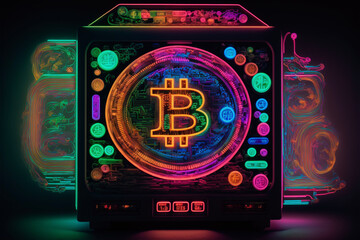 Colorful Neon Bitcoin Generative AI