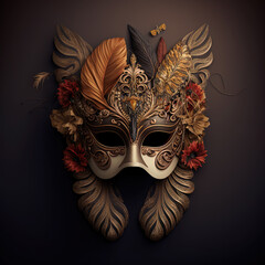 Decoratively Embellished Carnival Mask on a dark Background. Ai generated art
