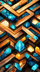 Tech blue crystal mineral mosaic background illustration Generative AI Content by Midjourney
