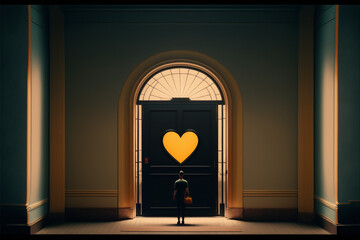 Valentines day door. Couple. Single. Heart Illustration