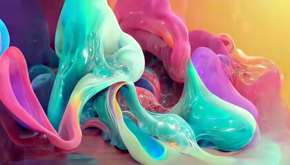Abstract morphing fluid pastel colors pulsating in slow motion illustration Generative AI Content by Midjourney