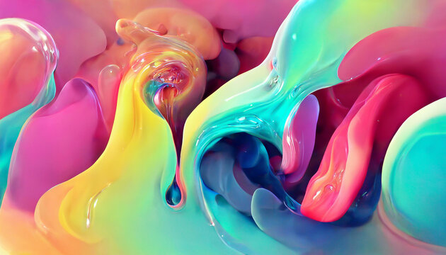 Abstract Morphing Fluid Pastel Colors Pulsating In Slow Motion Illustration Generative AI Content By Midjourney