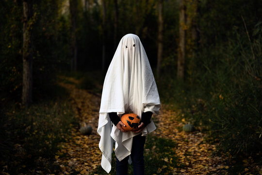 Spooky ghost in the forest. Halloween Time