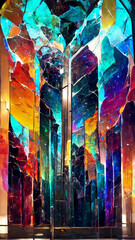 Giant Magic Mirror made of shattered stained glass illustration Generative AI Content by Midjourney