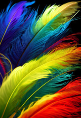 Rainbow feathers suspenseful lights background illustration Generative AI Content by Midjourney
