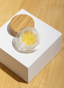 Open jar of cannabis concentrate diamonds