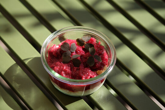Rhubarb porridge dessert.