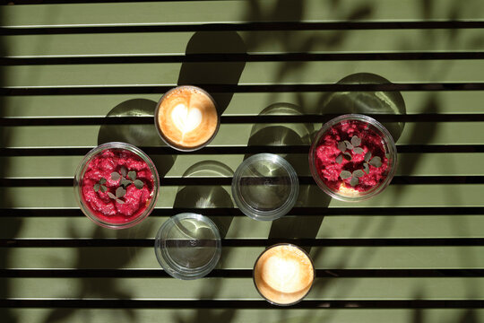 Rhubarb porridge amd coffee