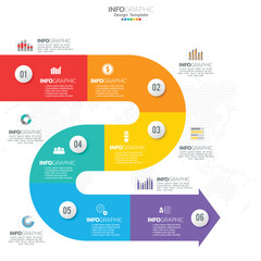 Infographic with 6 steps, options, parts, steps or processes.