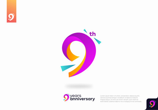 Number 9 logo icon design, 9th birthday logo number, anniversary 9