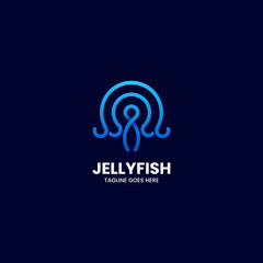 Vector Logo Illustration Jellyfish Line Art Style.