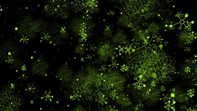 light green color 3d mesh of tech elements and neurons, Technology background