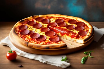 pizza on a wooden table