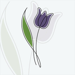 Hand drawn one line tulip flower in minimalism style vector illustration.