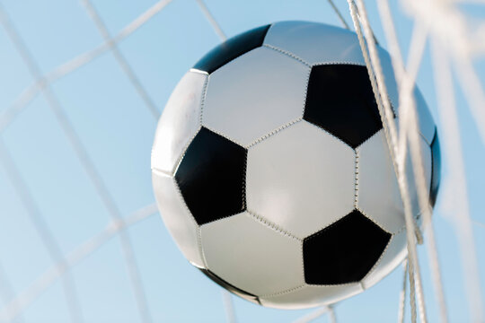 Fototapeta soccer ball in closeup, selective focus