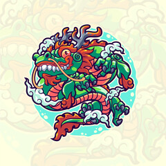 Dragon Cartoon Mascot Illustration for Sticker and Print