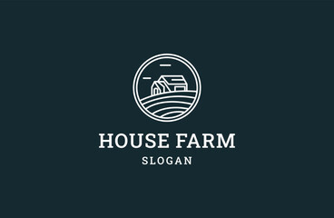 Farm House logo line isolated on black background.