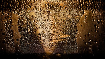 Illuminated water droplets on glass