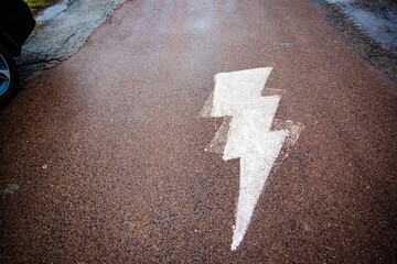 Lightning strike on cement street