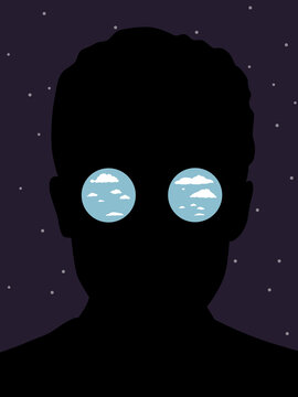 Black silhouette with clouds instead of eyes