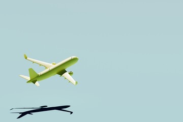 Airplane isolated on blue background. 3D Rendering.