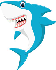 Happy shark cartoon isolated on white background