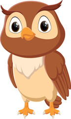 Cartoon cute owl standing on white background