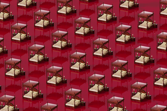 Repetition concept, four poster bed