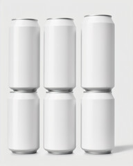 Mockup set White Metal Aluminum Beverage Drink Can. Beer, Soda, Lemonade, Juice, Energy. Mock Up Template Ready For Your Design.