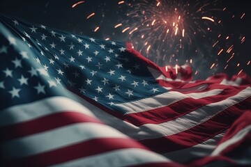 American flag & fireworks fourth of July