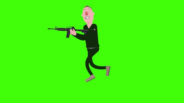 solider running with his gun 2d green screen animation