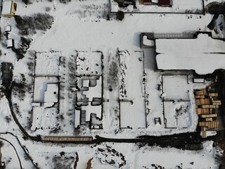 Abandoned Building Under Snow Aerial Footage