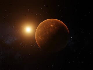 Obraz na płótnie Canvas 3D render of Mercury against the background of the sun