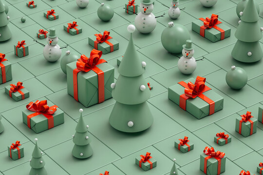 Background of some Christmas gift packages and Christmas trees
