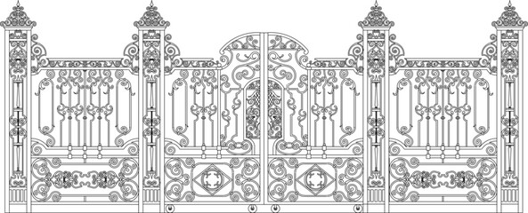 sketch vector illustration of ancient and antique classic iron fence gate