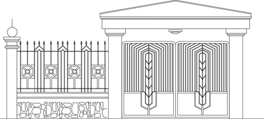 sketch vector illustration of ancient and antique classic iron fence gate
