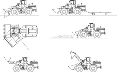 sketch vector illustration of work methods of construction machinery heavy equipment