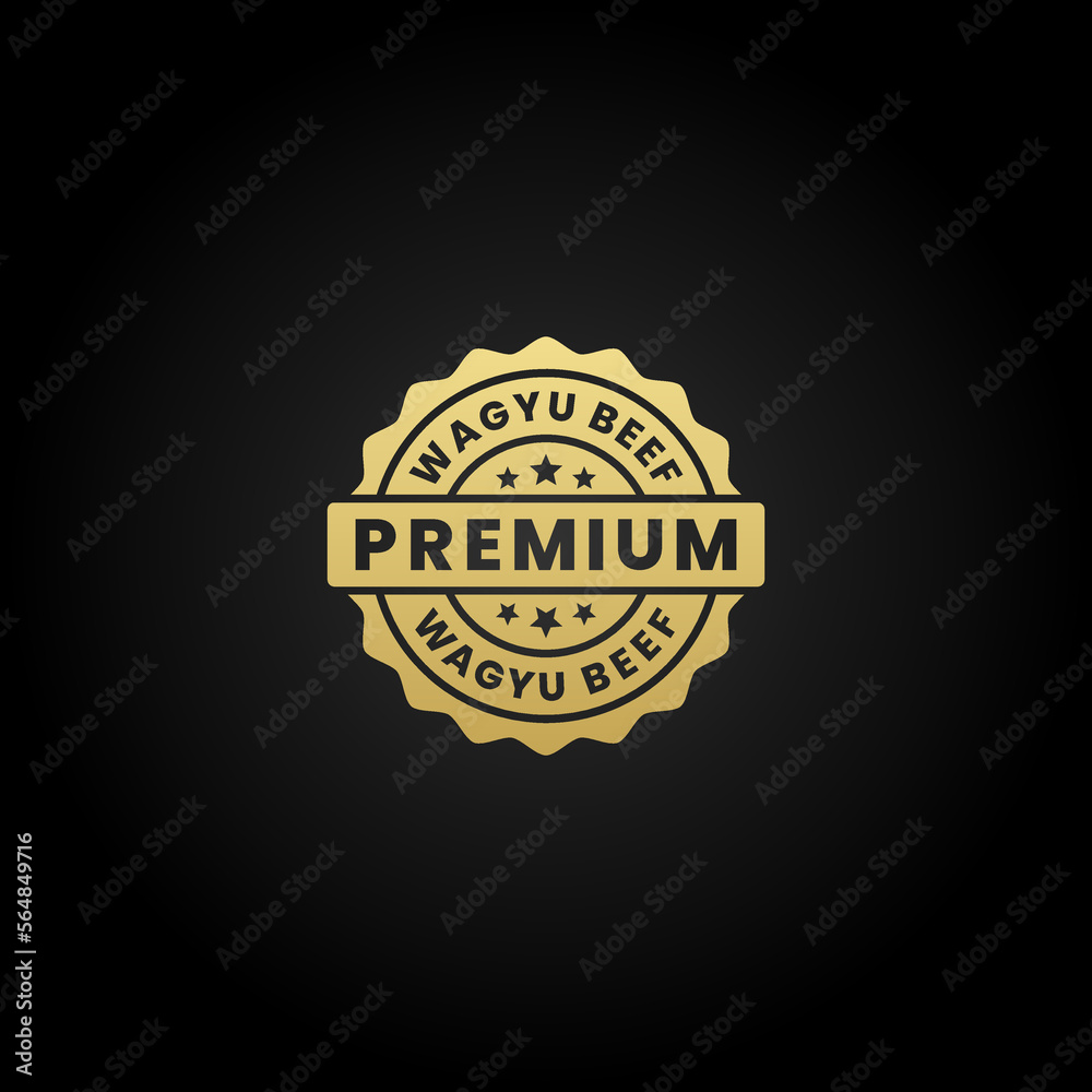 Wall mural premium wagyu beef seal vector or wagyu beef label vector on black background. best wagyu beef label for the best product. Elegant wagyu beef seal for original meat from japan.