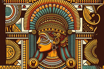 Obraz premium Tribal ethnic motifs. Aztec pattern. Ethnic ornament. Generative AI