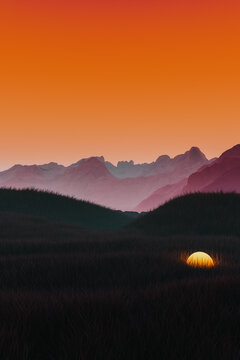 Dark landscape with light sphere