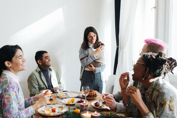 Friends celebrating Christmas together