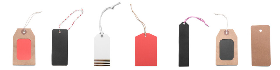Set of blank shopping tags on white background